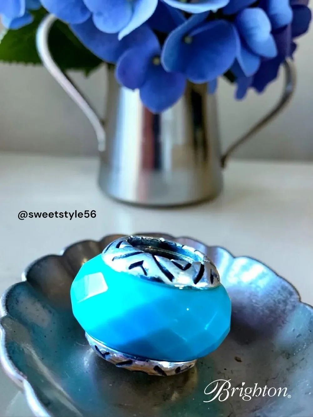 BRIGHTON "Transparency" Aqua And Silver Slider Bead TIMELESS CHIC!